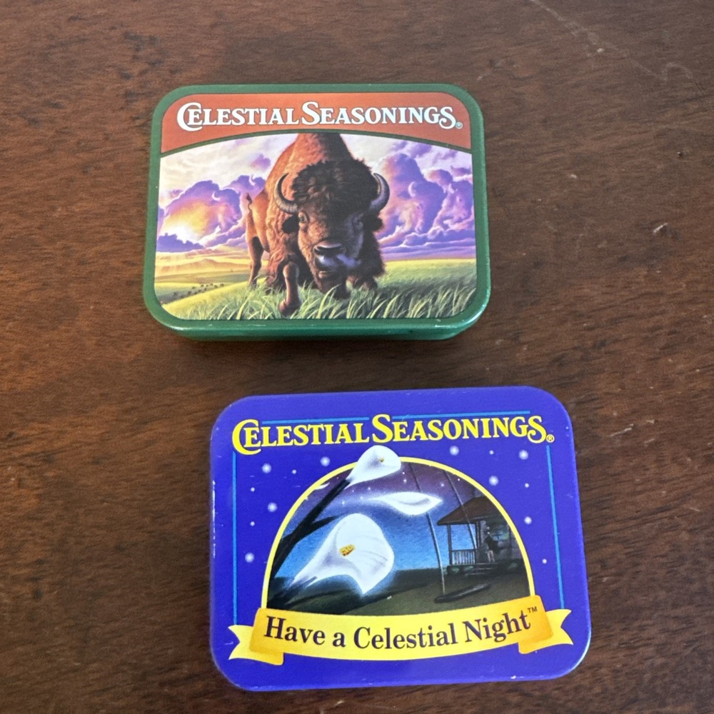 2 - 3" Celestial Seasonings Vintage Mini Collectable Mini Tea Tins